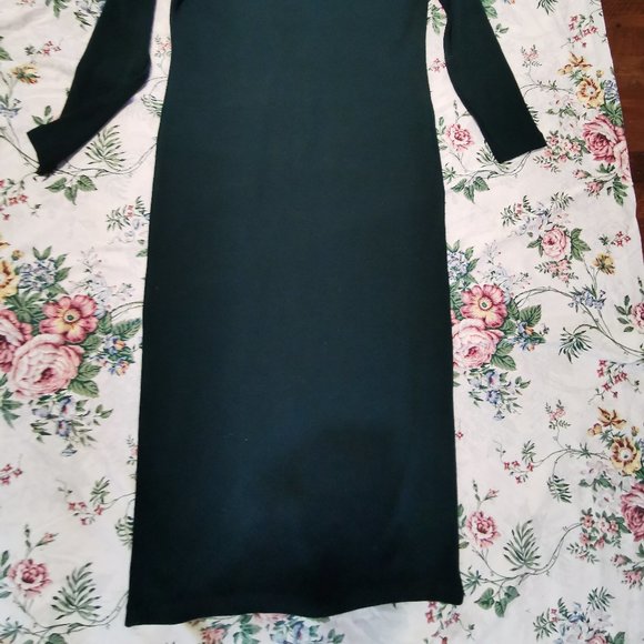 Vtg Liz Claiborne Dark Green wool blend knit dress Button Beaded Embellished M - Picture 9 of 9